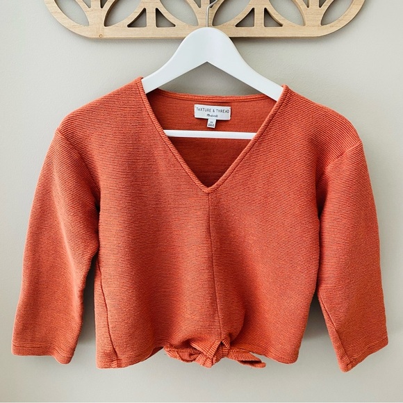 Madewell Textured Front Tie Shirt Rust Orange Sz XS - Picture 3 of 8